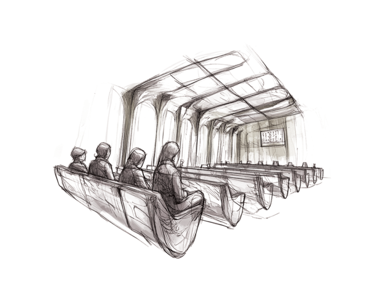 איור של בית כנסת עתידני